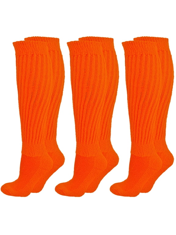 Orange All Cotton 3 Pack Extra Heavy Slouch Socks Made In USA