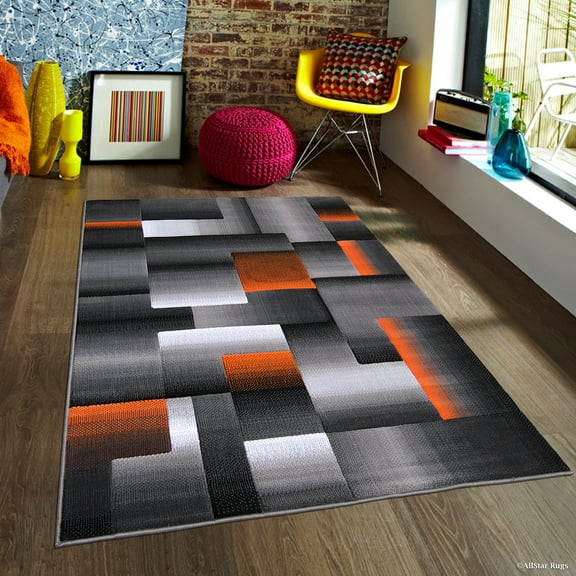 Orange AllStar Modern. Contemporary Woven Area Rug. Drop-Stitch Weave Technique. Carved Effect. Vivid Pop Colors (5' x 6' 11")