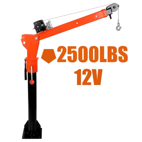 Orange Alloy Steel Truck Bed Crane, 2500lbs 12v Electric Winch, Pickup Truck Jib Crane 360 Swivel Lifting Crane, 3 Adjustable Height & Reach Slots, Truck Crane for Heavy-Duty Machinery Hoisting