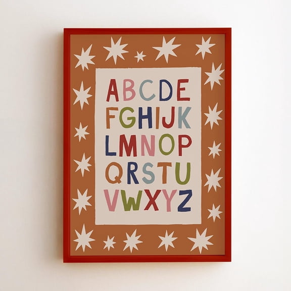 Orange Alphabet Stars Retro Playroom ABC Vintage Playroom Educational ABC Poster