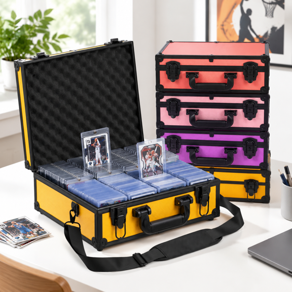 Orange Aluminum Alloy Trading Card Storage Case, Holds 650+ Top Loaders and 170+ Magnetic Card Holders