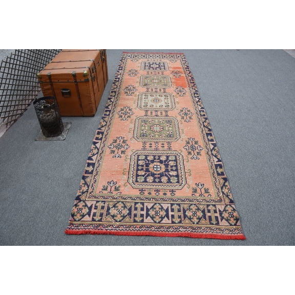Orange Anatolian Rugs, Vintage Rug, Rugs For Living Room, Antique Rugs, 3.6x11.4 ft Large Rugs, Turkish Rug, Ethnic Bedroom Rug