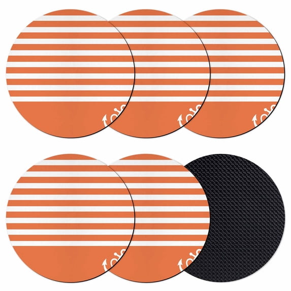 Orange Anchor Coasters Set of 6, Absorbent Coasters for Drinks, Modern Nautical White Geometric Stripes Coaster for Desk Coffee Table Protection, Home Decor House Warming Gifts 4"