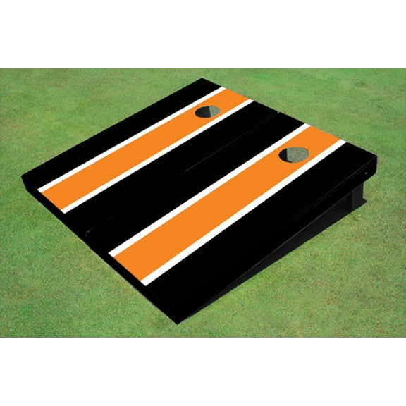 Orange And Black Matching Long Stripe Custom Cornhole Board