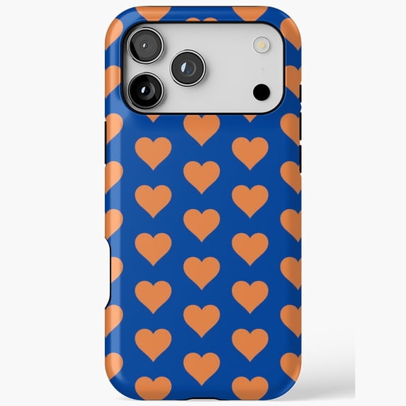 Orange And Blue Heart Pattern iPhone Case 17 16 15 14 13 12 11 Pro Max