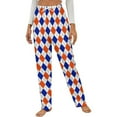thumbnail image 1 of Orange And Blue Traditional Argyle All Over Print Winter Female Pants Flannel High Waist Women Pants Lady Warm Straight Leg Plush Trousers, 1 of 7
