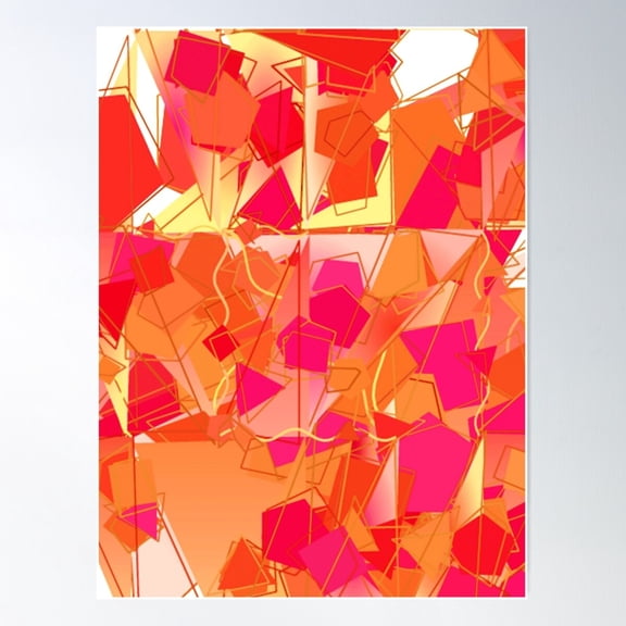 Orange And Hot Pink, Kadinsky-Inspired Abstract Poster Wall Art, Modern Wall Decor For Living Room Bedroom, 8x12 UNFRAMED