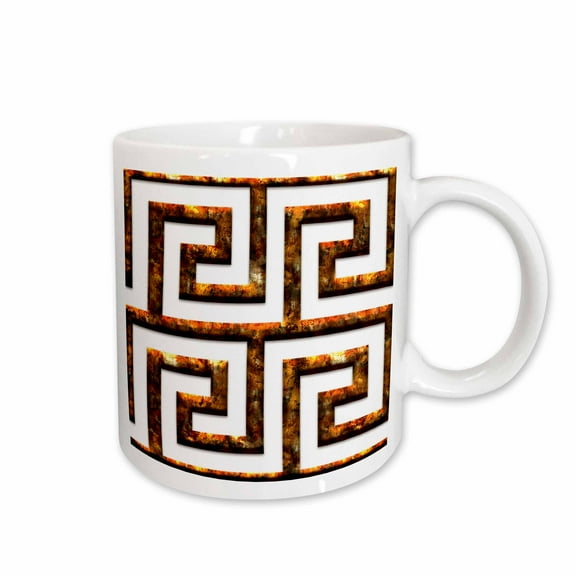 3drose, Orange and Image of Rust Greek Key Geometric Pattern, 15oz Mug