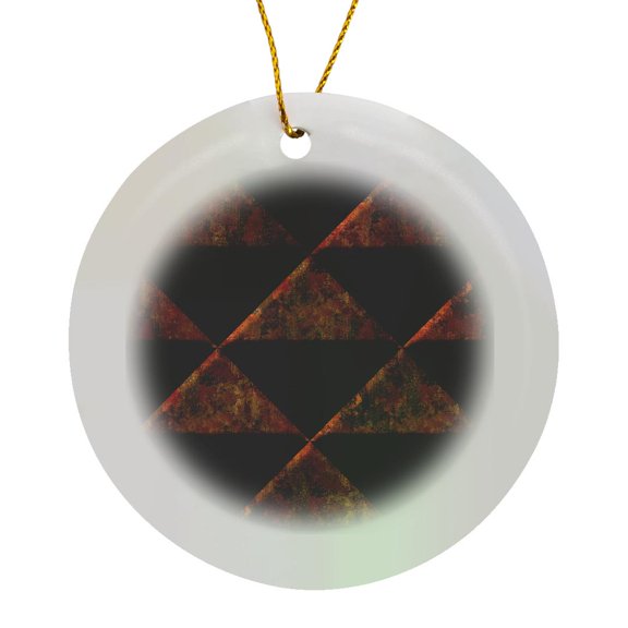 3drose, Orange and Image of Rust Triangle Shapes Geometric Pattern, Circle Porcelain Ornament