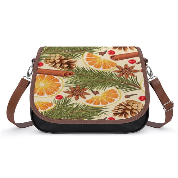 Orange And Spice Pinecones Christmas Vintage Crossbody Bag for Women Medium Leather Hobo Bags Shoulder Bag Classic City Leather Satchels