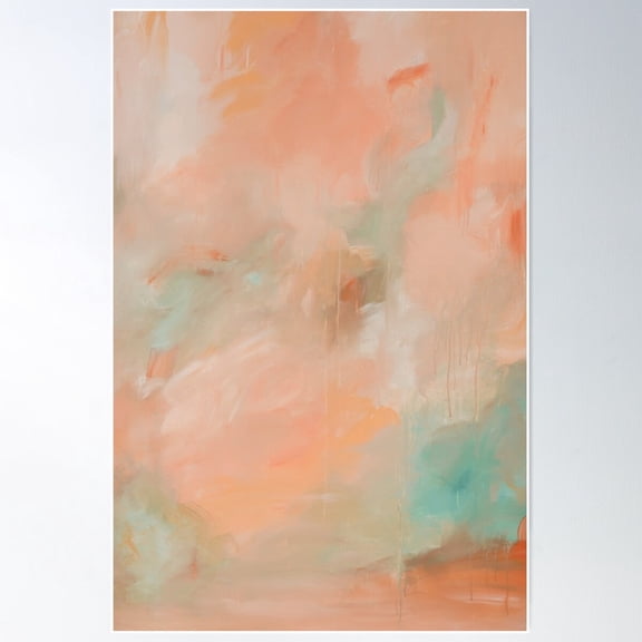 Orange And Teal Abstract Painting. Patches Brushstrokes & Drips. Poster Wall Art Modern Wall Decor For Living Room Bedroom