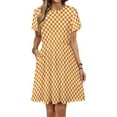 thumbnail image 1 of Orange And White Check Dress Summer Street Style Dresses Female Short Sleeve Printed Sundress, 1 of 7