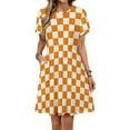 thumbnail image 1 of Orange And White Check Dress Summer Street Style Dresses Female Short Sleeve Printed Sundress, 1 of 7