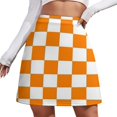 thumbnail image 1 of Orange And White Check Women's High Waist Skirt Stretchy Casual Mini Skirt, 1 of 8