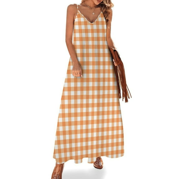 Orange And White Checkerboard Sleeveless Dress Loose Women's Dress Dresses Luxury Evening Dresses