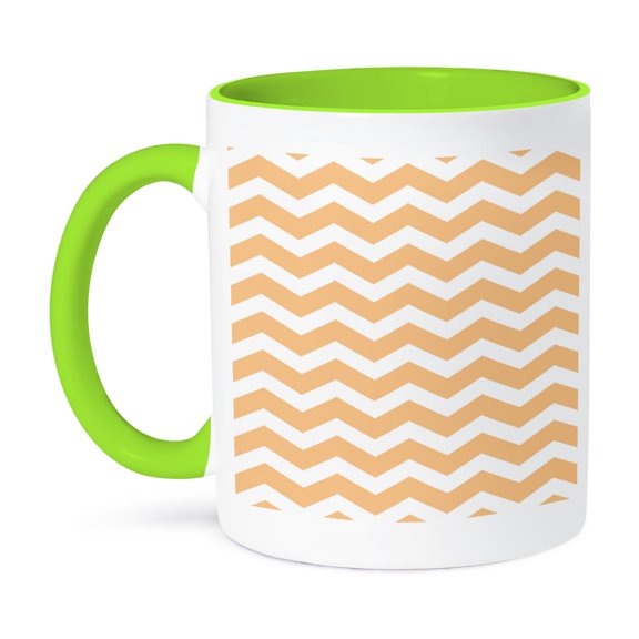 3dRose, Orange and White Chevron Zig Zag Pattern - Modern Contemporary bold zigzag stripes - pastel zig zags, 15oz Two-Tone Green Mug