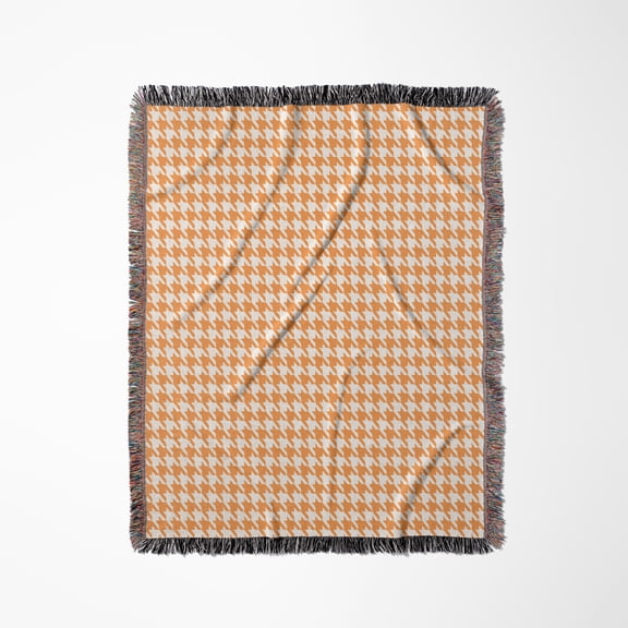 Orange And White Hounds Tooth Pattern, Woven Blanket