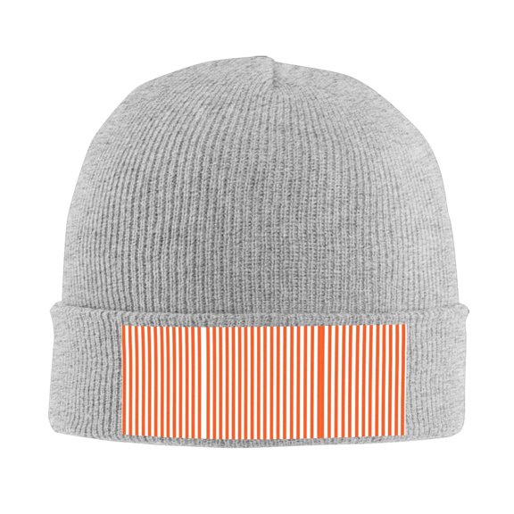Orange And White Striped Winter Beanie Hats for Men Women Warm Cozy Knitted Cuffed Skull Cap Gray