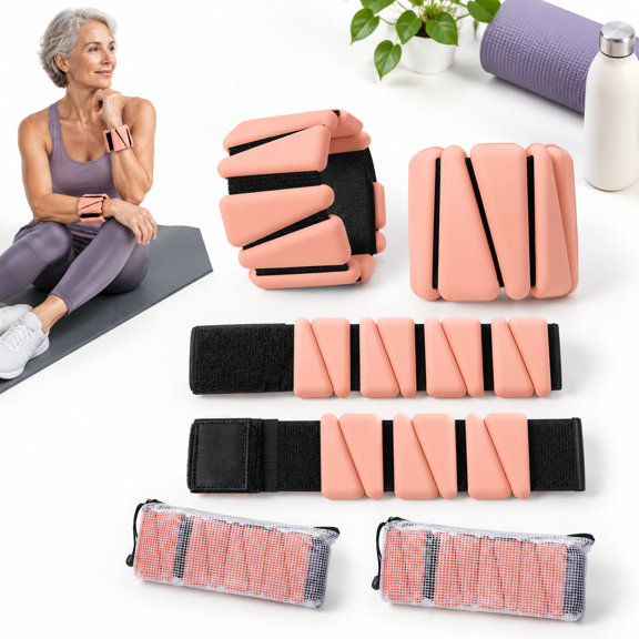 Orange Ankle and Wrist Weights Set of 4, 1 lb Each, Silicone Fitness Weights for