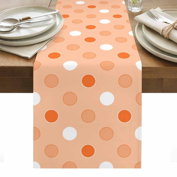 Orange Apricot Polka Dots Table Runner, Modern Minimalist Geometric Circles Spots Washable Kitchen Table Runners for Dining Table Decorations Party/Restaurant/Indoor Outdoor Use, 13x36in