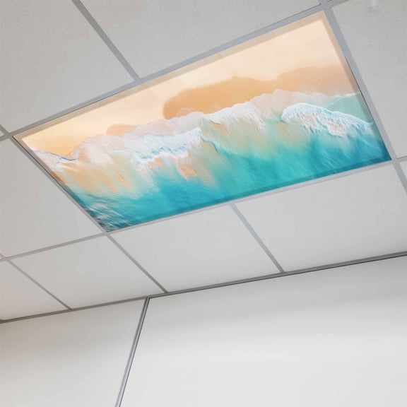 Orange Aqua Coastal Fluorescent Light Covers, Summer Beach Seaside Nautical Magnetic Light Covers for Ceiling Lights, Fluorescent Ceiling Shade Filters for Classroom Bedroom Office 4x2Ft x 1PCS