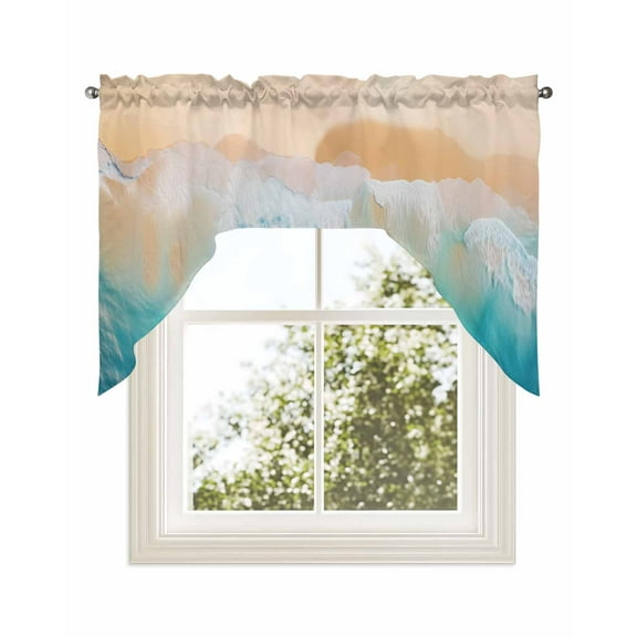 Orange Aqua Coastal Kitchen Curtains Swag Valance for Windows/Bathroom/Cafe, Summer Beach Seaside Nautical Rod Pocket Drape Panel Swag Curtains Valance for Bedroom/Living Room 56"x36"