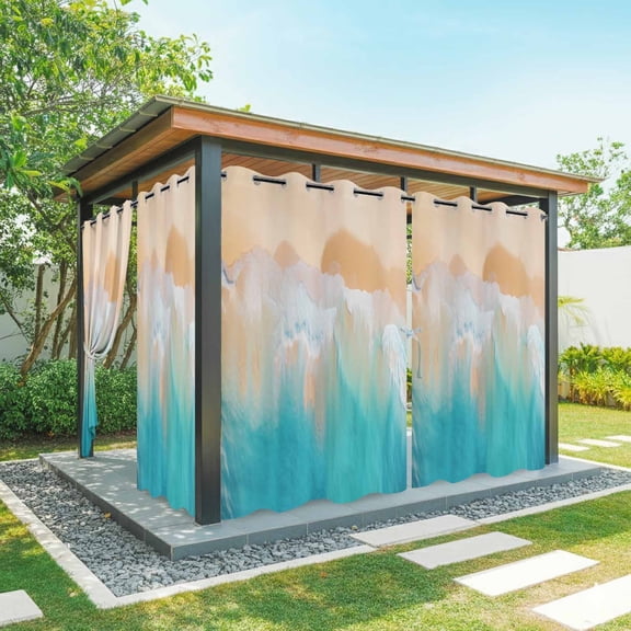 Orange Aqua Coastal Outdoor Curtains for Patio Waterproof,Windproof Privacy Curtains with Weighted Bottom,Summer Beach Seaside Nautical Outside Drapes for Picnic Garage Yard Cabana 54"x95" 2 Panel