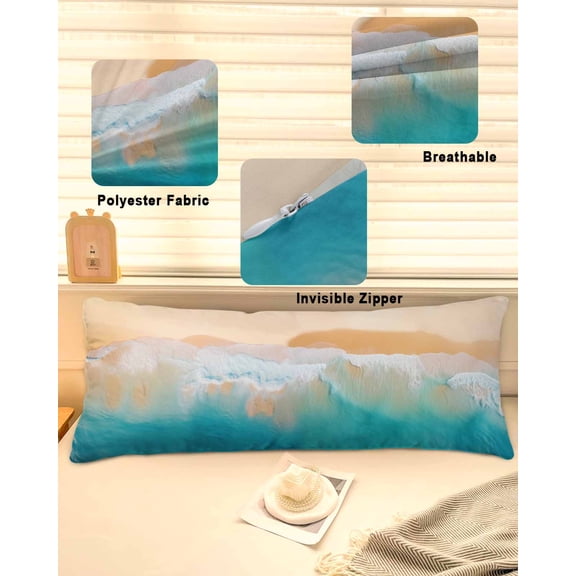 Orange Aqua Coastal Throw Pillow Covers, Summer Beach Seaside Nautical Soft Breathable Pillow Cases with Invisible Zipper for Sleeping, Long Body Pillowcases for Couch Bed Sofa Chair 20x60 Inches