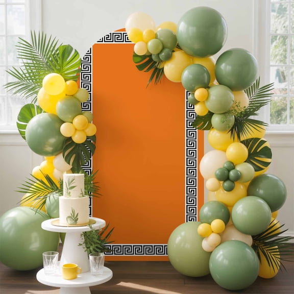 Orange Arch Backdrop Cover, 7.2FT, Greek Chinese Style Border Geometric Spandex Arch Covers Double-Sided Backdrop for Wedding Birthday Party Photo Background Decoration