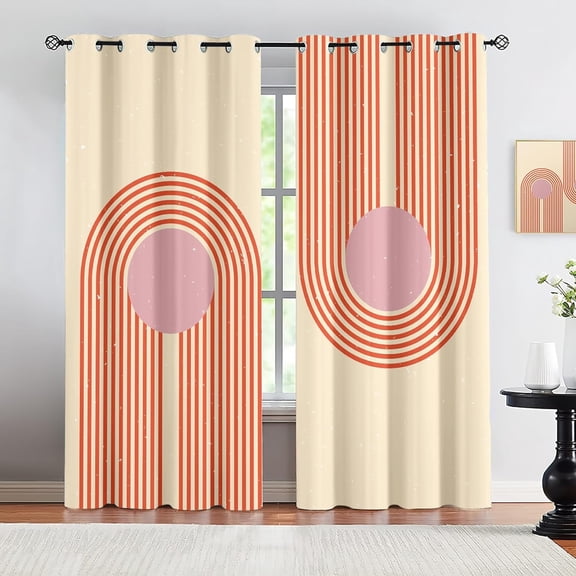 Orange Arch Geometry Curtain For Windows,Red Lines Blackout Curtains For Bedroom, Noise Reducing Washable Eyelet Decorative Window Treatments For Living Room Balcony 21"W x 45"L (Pack of 2)