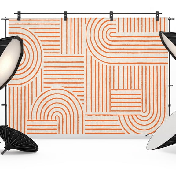 Orange Arches Backdrops for Photography, Abstract Modern Minimalist Curves Line Geometric Fabric Photo Background Sturdy Studio Props for Photo Studio, Video Recording, Booth & Photoshoot 7x5ft