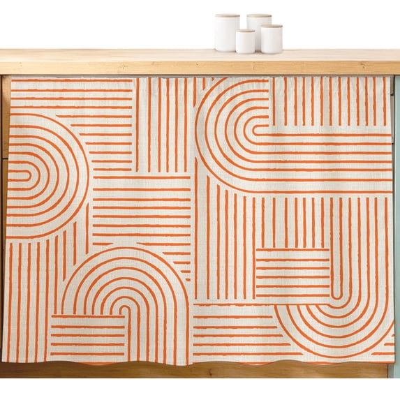 Orange Arches Cabinet Curtains 28" W x 35" L, Abstract Modern Minimalist Curves Line Geometric Under-Desk Privacy Dust Proof Drape Dishwasher Curtain Sink Skirt for Kitchen Closet Bathroom Laundry