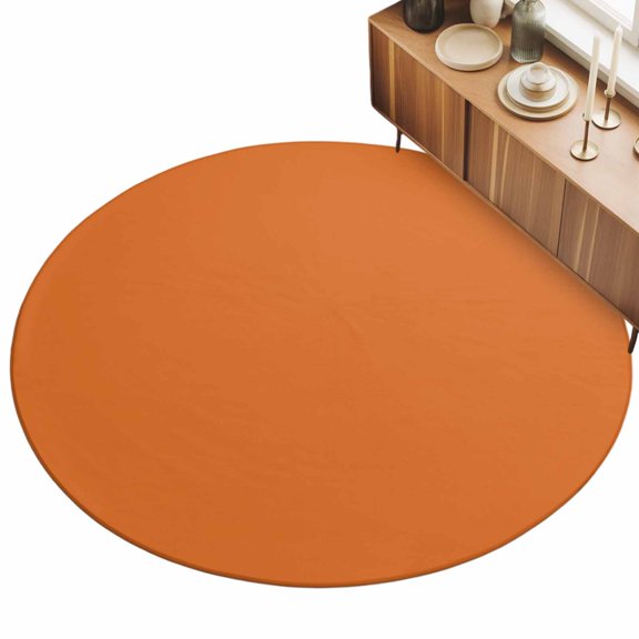 Orange Area Rug, Solid Color Non-Slip Felt Rubber Backing Round Indoor Carpet Washable Rugs for Living Room Bedroom 3ft