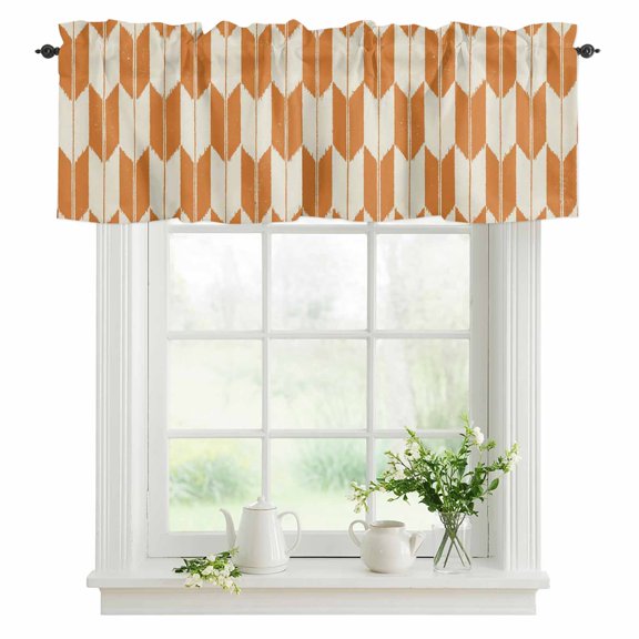 Orange Arrow Patterns Valances for Windows, Rod Pocket Kitchen Valance Curtains - Soft & Washable Small Window Treatment for Living Room, Bathroom, Abstract Geometric Lines 42x12inch, 1 Panel