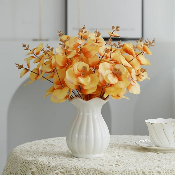 Artificial Eucalyptus Stems, Fall Silk Flowers Orange Autumn Eucalyptus Stems for Halloween Farmhouse Home Decor (, Orange)