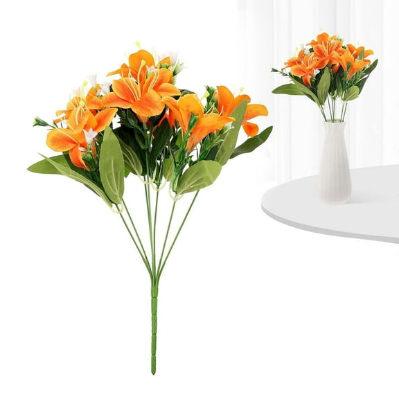 Orange Artificial Lily Flowers, Orange Wedding Decor Lily Artificial Flowers, Plastic Greenery for Wedding, Lifelike Flowers, Outdoor Decor, Fade-Resistant, Perfect for Gardens, Events, Always Fresh