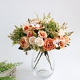 thumbnail image 1 of Orange Artificial Peony Flowers Small Bouquet Silk Peonies and Roses Arrangement with Hydrangea for Wedding Decor Home Party Centerpiece, 1 of 7