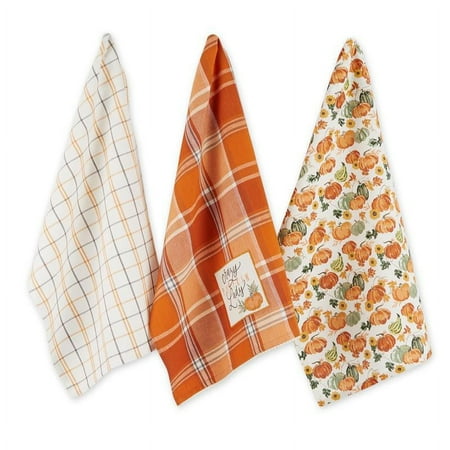 Orange Assorted Crazy Pumpkin Lady Cotton Dishtowel (Set of 3) 18x28