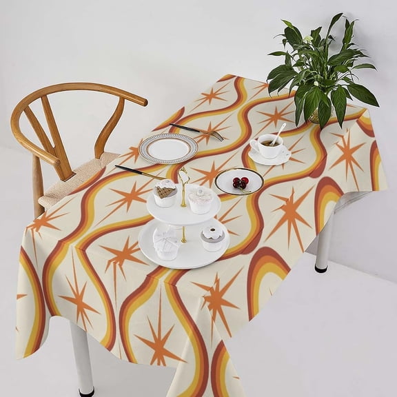 Orange Atomic Tablecloth, Mid Century Modern Yellow Burgundy Oval Shapes Pattern Table Cloth Cover for Holiday Home Picnic Party Wedding Buffet Parties Camping Rectangle60x84
