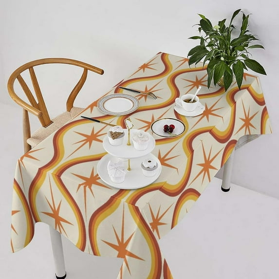 Orange Atomic Tablecloth, Mid Century Modern Yellow Burgundy Oval Shapes Pattern Table Cloth Cover for Holiday Home Picnic Party Wedding Buffet Parties Camping Rectangle60x102