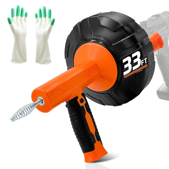 Orange Auto Feed Drain Auger 33 Feet Snake Hair Clog Remover