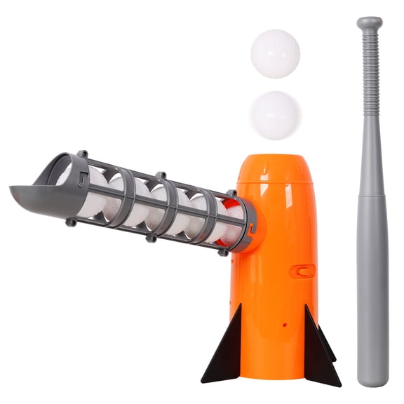 Orange Automatic Baseball Pitching Machine, Practice Pitch Launcher with 5 Training Balls, Portable Hitting Trainer for Backyard