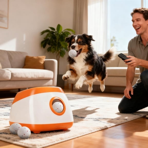 Orange Automatic Dog Ball Launcher, Adjustable 26.278.7 FT Fetch Throw Machine with Remote & Rechargeable Battery