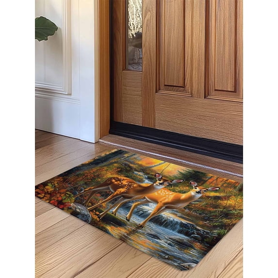 Orange Autumn Deer Door Mat&nbsp;Indoor Outdoor Entrance, Non Slip Rug for Kitchen Bathroom Entryway Rug, Forest Vintage Elk Washable Doormat Floor Mat for Office Home Decor 20x31.5 Inch