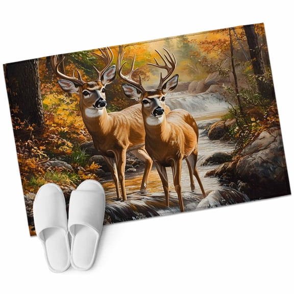 Orange Autumn Deer Large Area Rugs for Bedroom Living Room, Soft Non Slip Carpet Bedside Rug, Vintage Forest River Rectangular Floor Cover Kitchen Accent Rug 2'x3' for Dining Room/Office