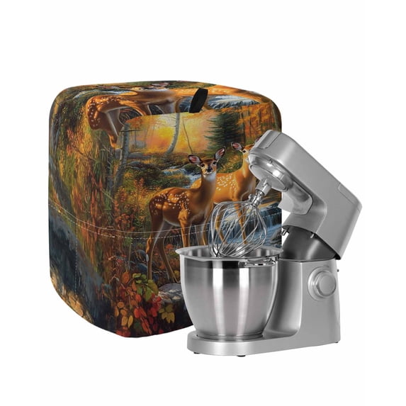 Orange Autumn Deer Stand Mixer Dust Cover with Storage Pocket & Handles, Forest Vintage Elk Fits All Tilt Head & Bowl Lift Kitchen Appliance Cover Organizer Bag Accessories, 6-8 Quart