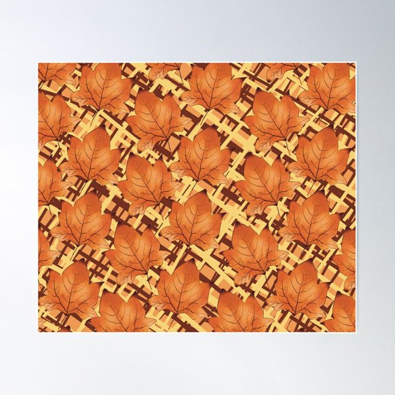 Orange Autumn Fall Leaf Pattern Poster Wall Art, Modern Wall Decor For Living Room Bedroom, 16x24 UNFRAMED
