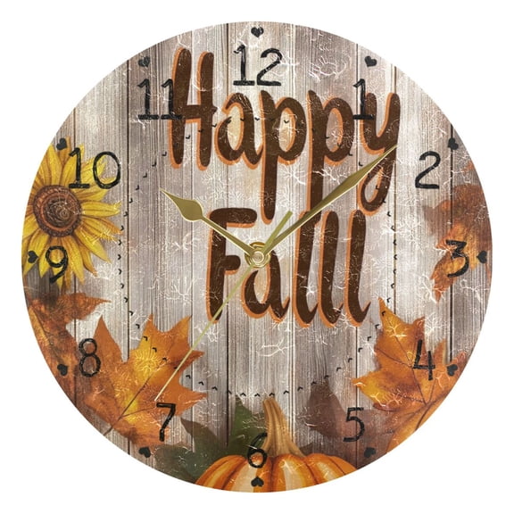 Orange Autumn Landscape Round Wall Clock Silent Battery Operated Home Decor for Living Room Bedroom