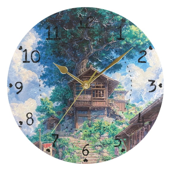 Orange Autumn Landscape Round Wall Clock Silent Battery Operated Home Decor for Living Room Bedroom