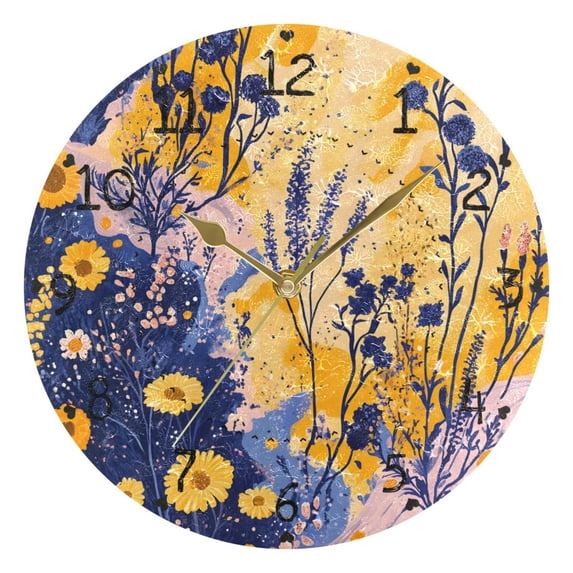 Orange Autumn Landscape Round Wall Clock Silent Battery Operated Home Decor for Living Room Bedroom